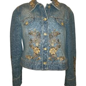 Embroidered Denim Jean Jacket with Gold Accents NWOT XL